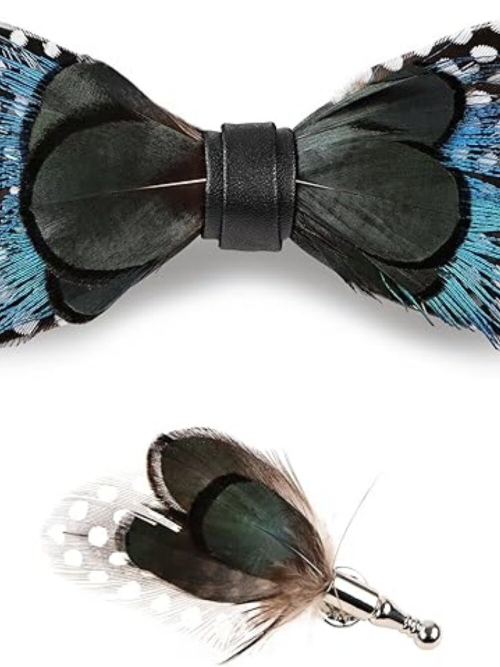 Men’s Feather Bow Tie & Brooch Set Elegant Accessories for Weddings Prom